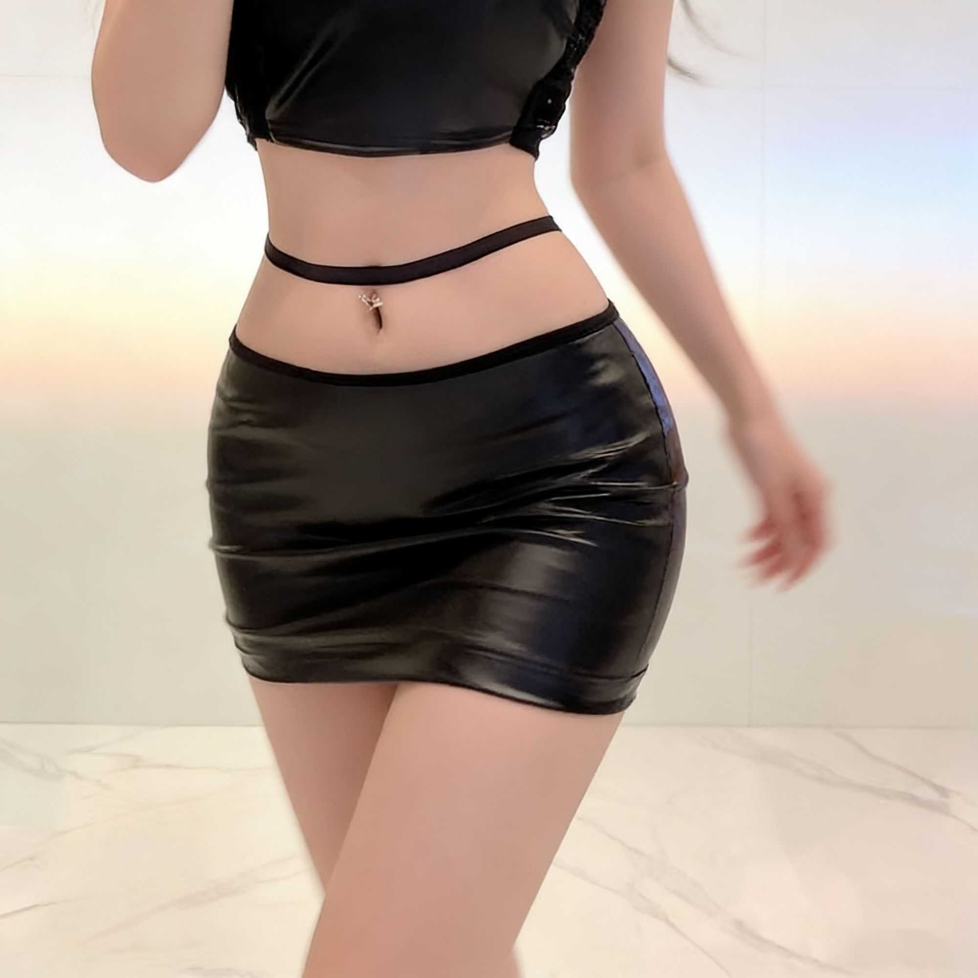 Summer Clothing Wraps - Jupe courte en PU sexy pour