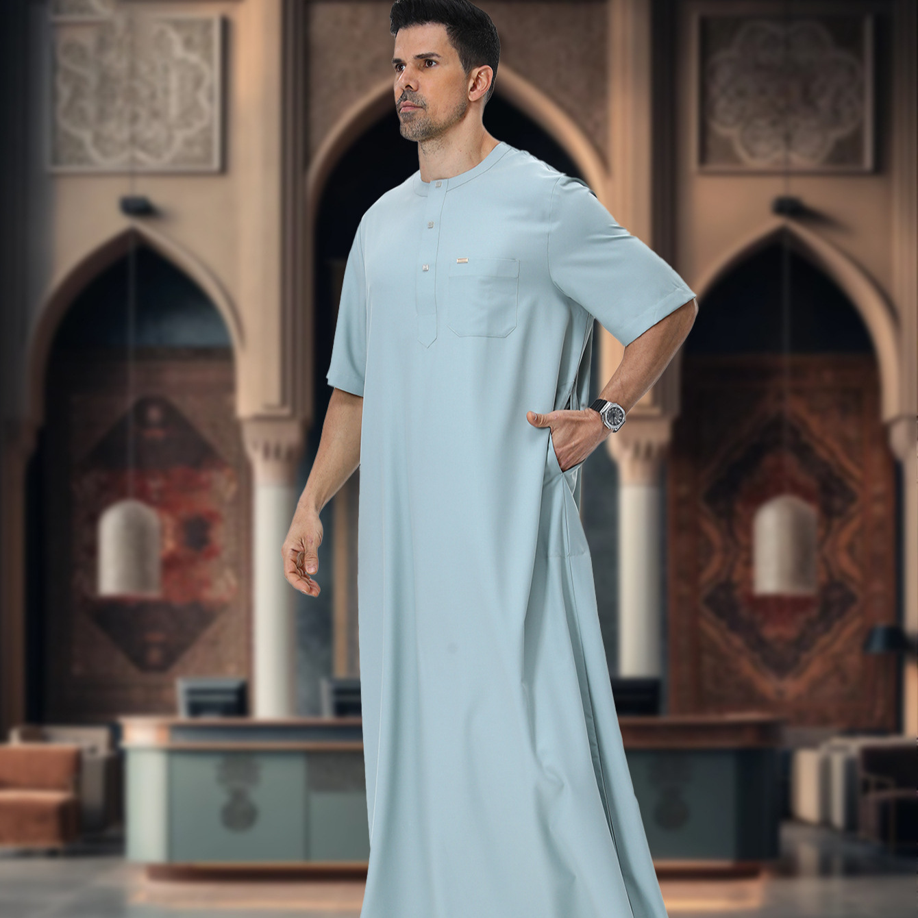 Summer Clothing Pakistan - Abaya Kaftan pour Hommes Musulmans, Robe
